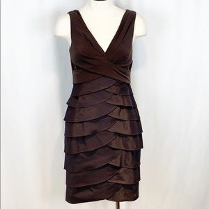 ADRIANNA Papell Brown Tiered Bodycon Dress 4